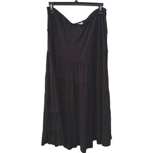 Sophie Max Tiered Midi Skirt Large Black Viscose Stretch Boho